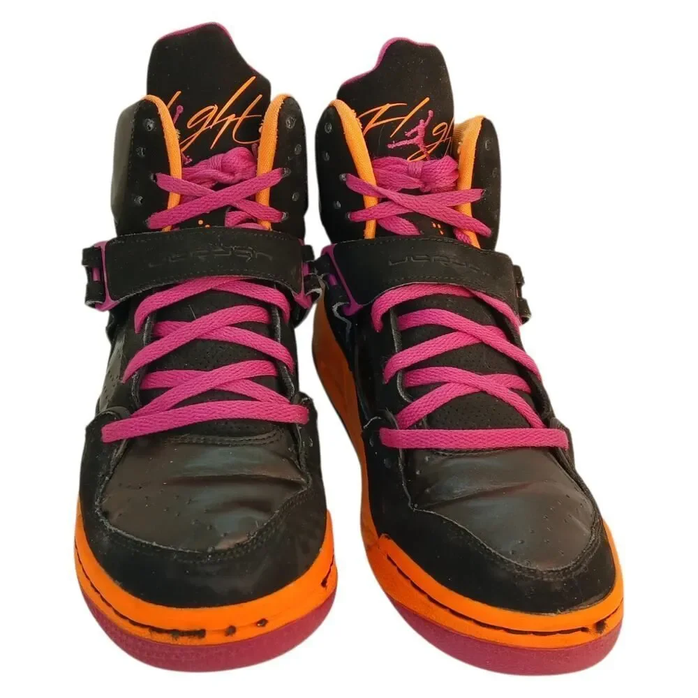 Nike Air Jordan Flight 45 Athletic Sneakers - Black/Orange/Pink - Youth 7